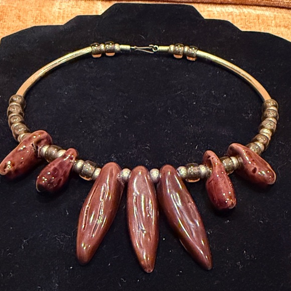 Jewelry - Brown and Gold Toned Mixed Material Choker Necklace